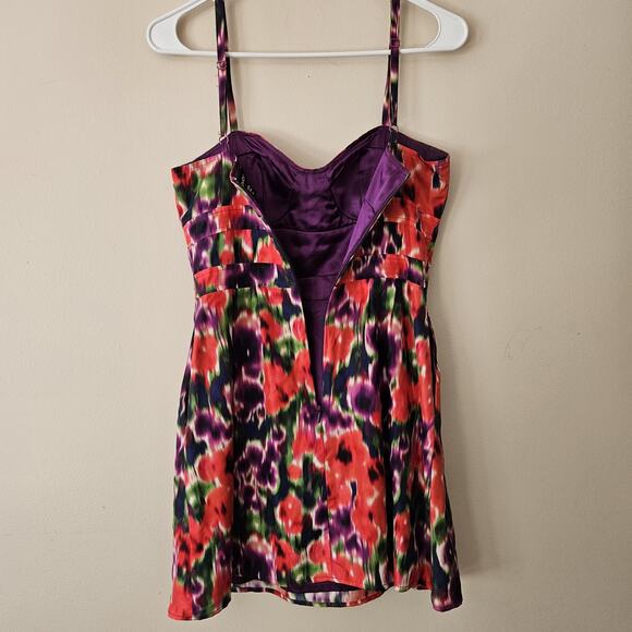 Bebe XS Floral Spaghetti Strap Mini Dress Short Colorful Zip Womens Silk - Picture 7 of 7
